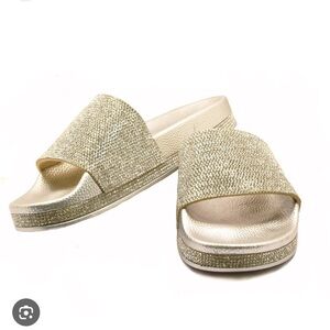 H2K Tiffany-High Silver Sparkle Fashion Slides Flip Flops Sandals Bling Slides